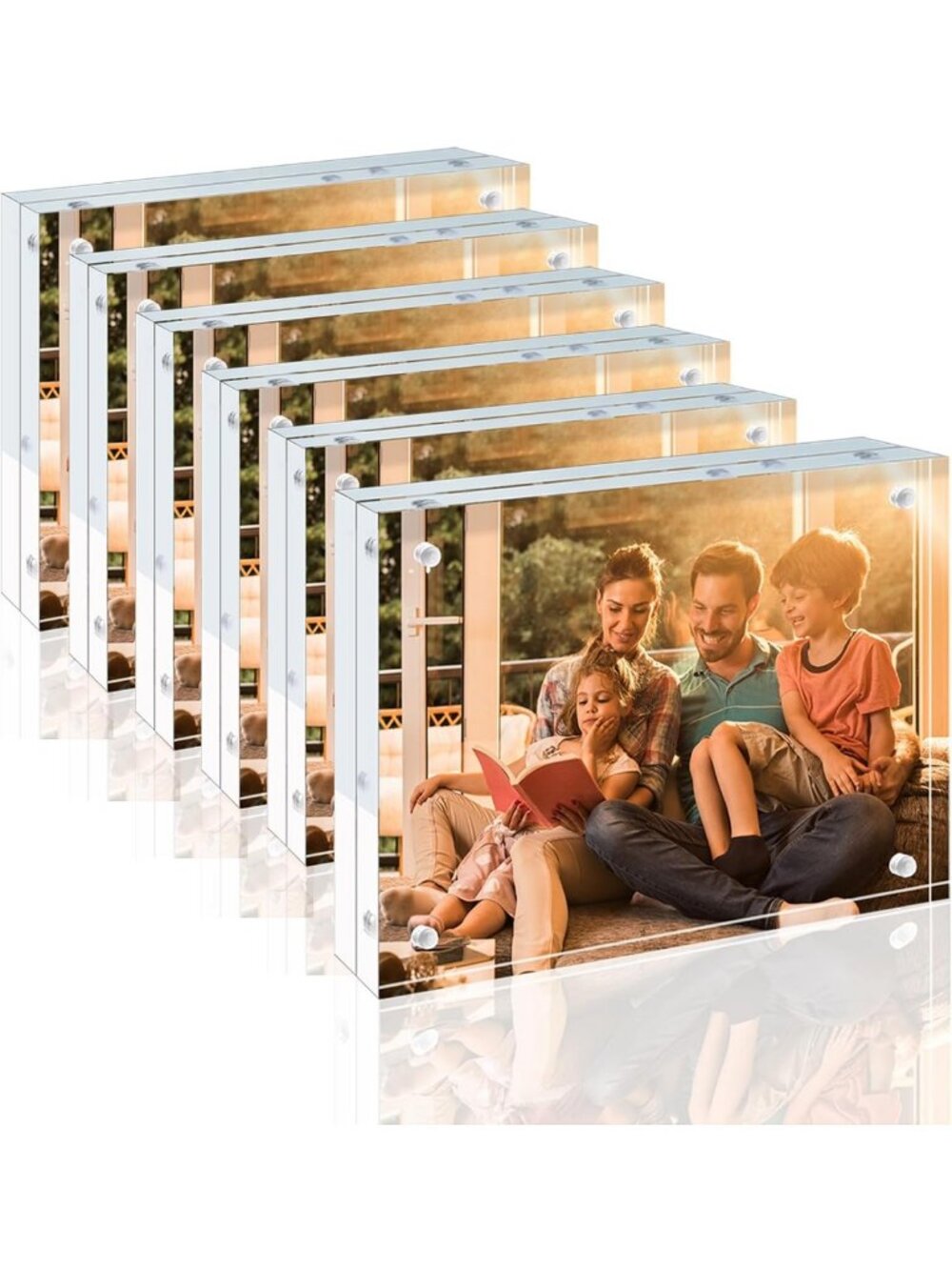 Frameless 5x7 Acrylic Picture Frames - 6 Pack, Double-Sided Magnetic Display